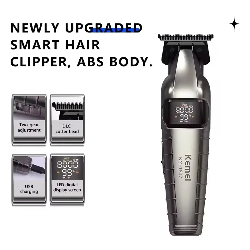 Kemei Professional Zero Gap Hair Trimmer Men Cordless Hair Clipper Rechargeable Barber Finish Hair Cutting Machine Beard Trimmer