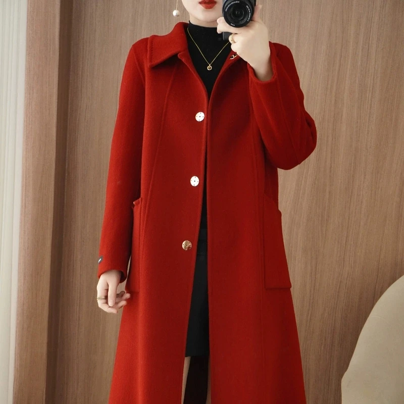 

Осень-зима, новое двустороннее кашемировое пальто, женское корейское пальто, свободные шерстяные пальто средней длины, женское повседневное длинное пальто