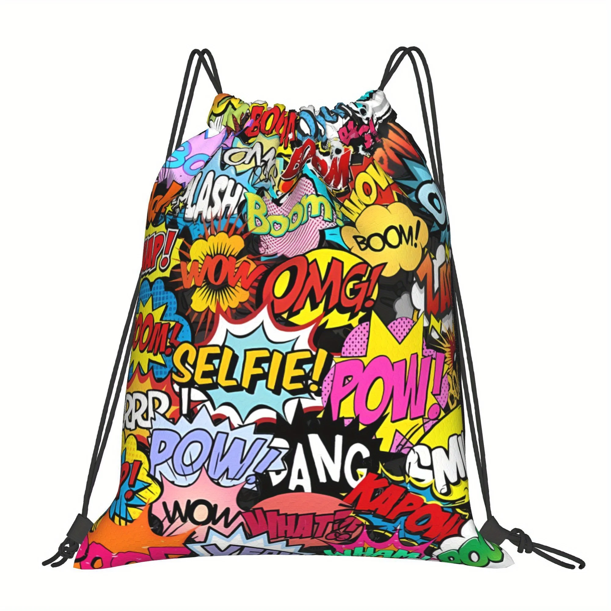 Graffiti Comic Drawstring Storage Bag, Durable & Machine Washable, Sports, School & Outdoor Backpack