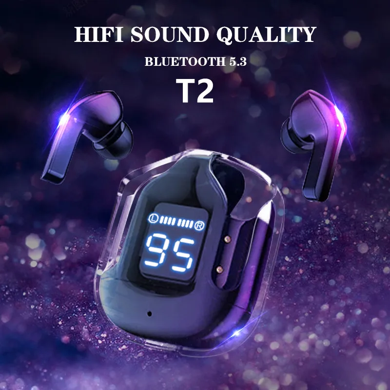 For Xiaomi iPhone Huawei Samsung TWS T2 Bluetooth Earphone Headphones Noice Cancelling Earbuds With Mic T2 Wireless Headset