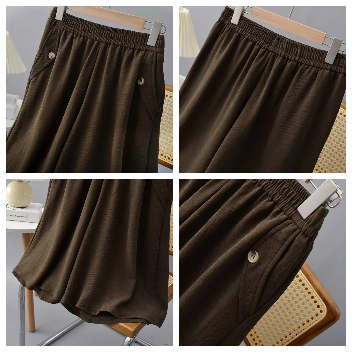 Estate sottile gamba larga Culottes pantaloncini elastici in vita donna Plus Size Loos pantaloni Casual al ginocchio