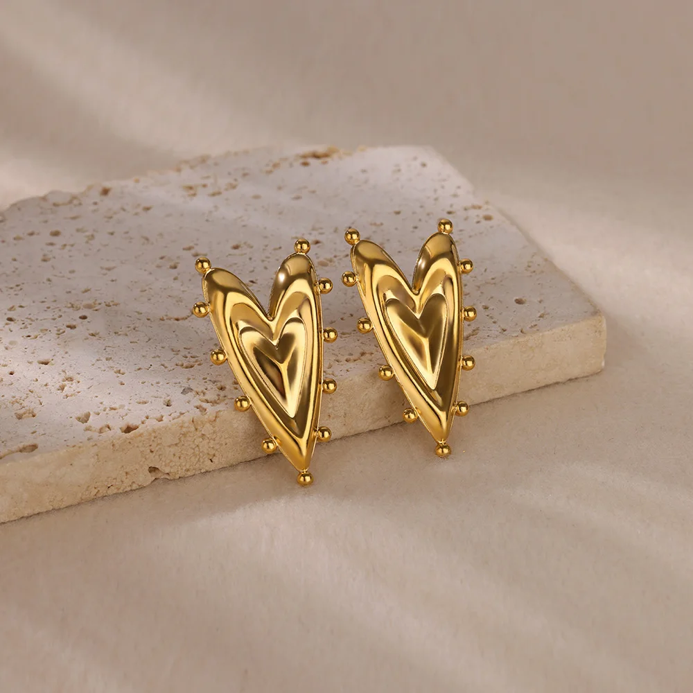 Gothic Heart Earring For Women Stainless Steel Golden Love Earring Wedding Couple Piercing Jewelry Valentine Day Gift сер