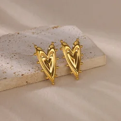 Gothic Heart Earring For Women Stainless Steel Golden Love Earring Wedding Couple Piercing Jewelry Valentine Day Gift сер
