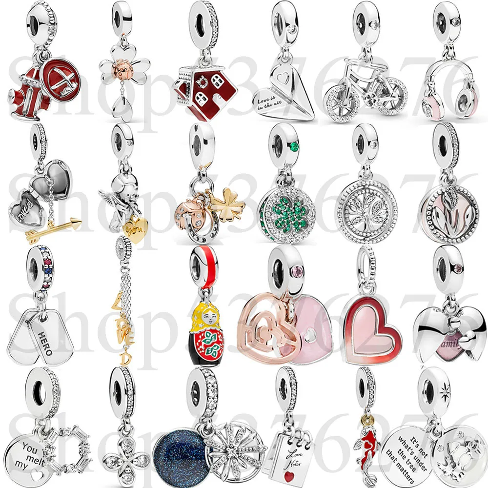 925 Sterling Silver Bead Firefighter Essentials Clover Ladybird Dangle Charm Fit Pandora Women Bracelet Bangle Gift DIY Jewelry