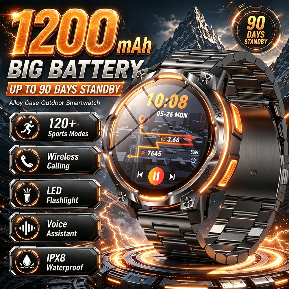 New GPS Smartwatch For Android/IOS Voice Assistant 1200mAh Large Battery Wireless Call Offline GPS Flashlight SportWatch for Men