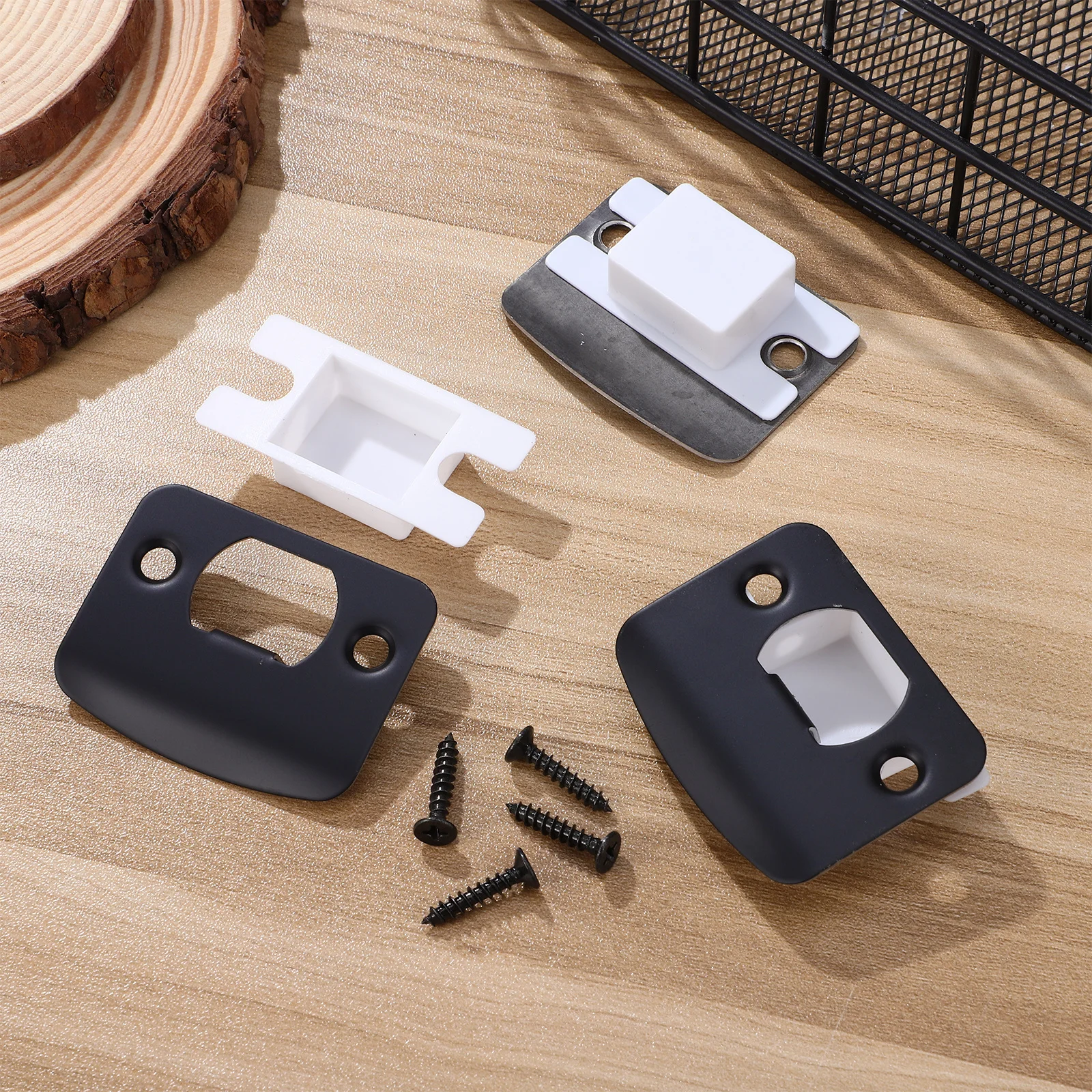 

4Pcs Door Strike Plate Set Heavy Duty Stainless Steel Latch Covers Improved Safety for Front Door Locks No Tools Required