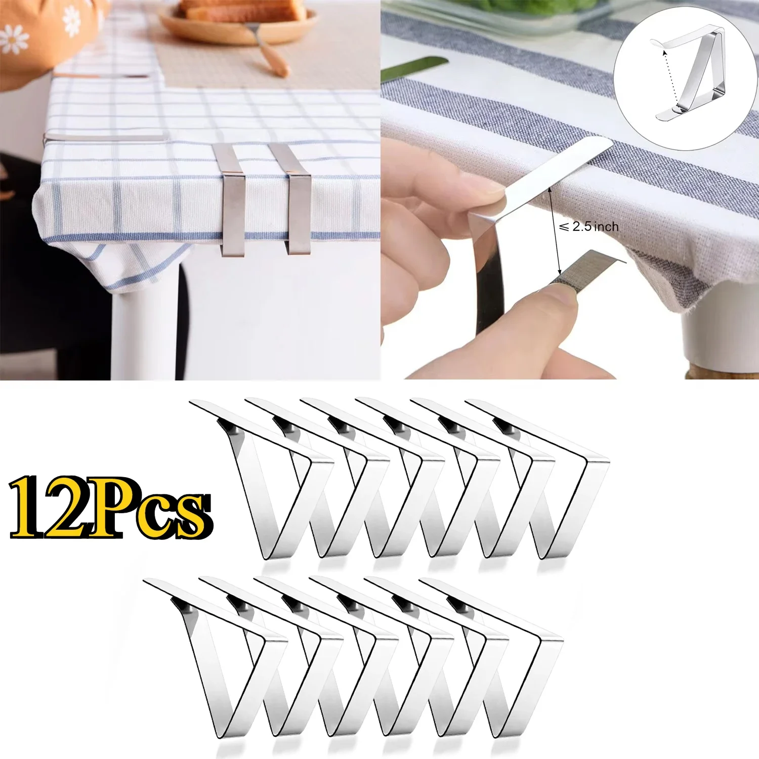 12 Uds. Clips para mantel, Clips para mantel de Picnic, abrazaderas para cubierta de mantel de acero inoxidable, Clips para mesa para fiesta de bodas