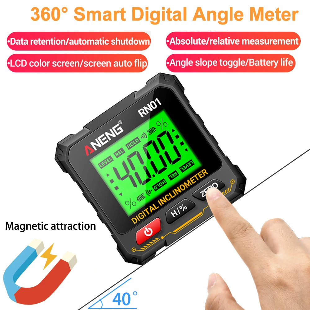 ANENG Multi functional Digital Tiltmeter Four sided Magnetic Tilt Box Level Gauge Slope Measurement Electronic Angle Ruler