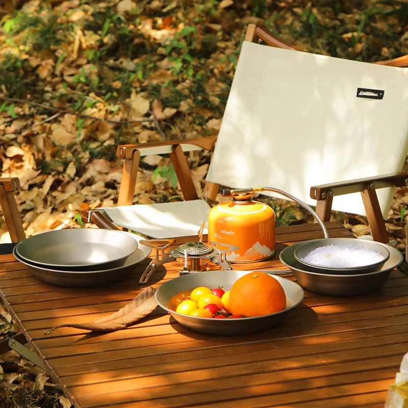 Tiartisan Titanium Camping Meal Bowl Plates Utensils Outdoor Hiking Ultralight Portable Stackable Salad Dishes Tableware Set