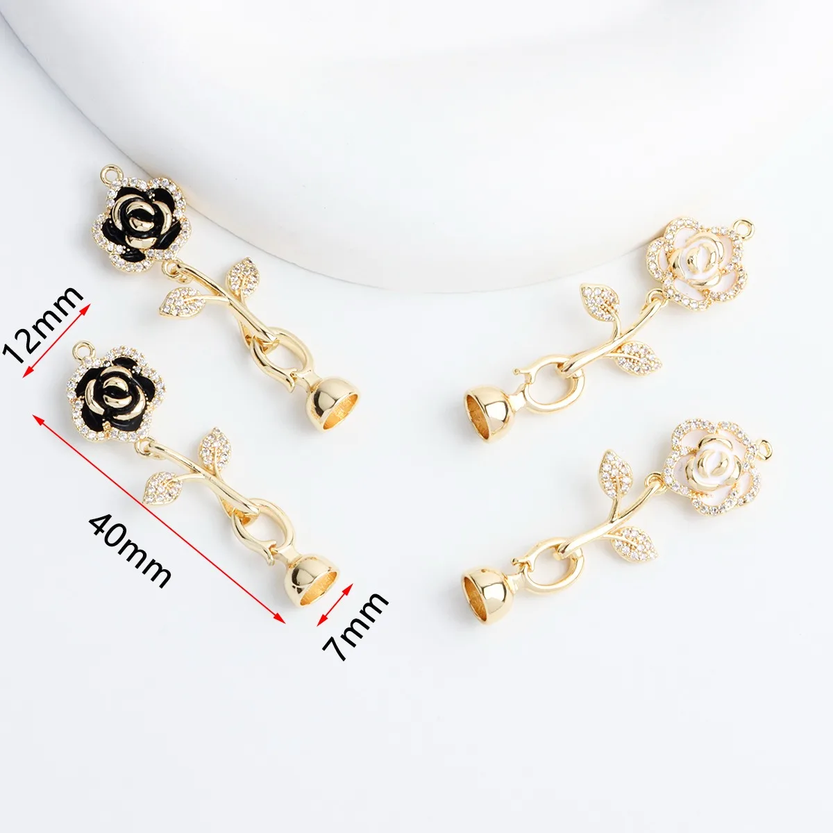 18K Real Gold Plated with Zircon Oil Dripping Camellia Branches Necklace Bracelet Button Head Connecting Buckle DIY Accessories