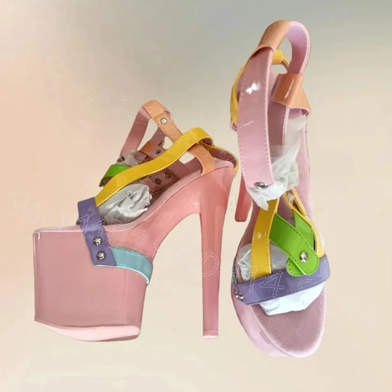 

Colorful Strappy Metal Rivets Platform Sandals Buckle Strap Women Shoes Thin High Heels Party Dating 2026 Zapatos Para Mujere