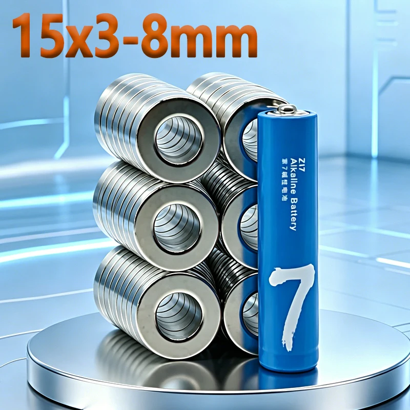 N35 NdfeB 15x3-8mm Magnet Round Hole Shape Permanent Magnetic Imanes 15*3-8mm Accessory Neodymium Office Fridge Magnets 2-50pcs