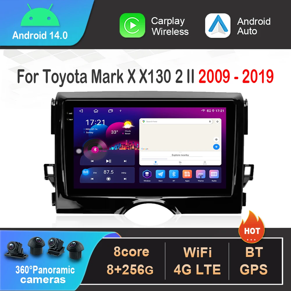 

9'' Android 14 Wireless Carplay for Toyota Mark X X130 2 II 2009 - 2019 Car Video Multimedia Player GPS Navi 4G No 2din WiFi