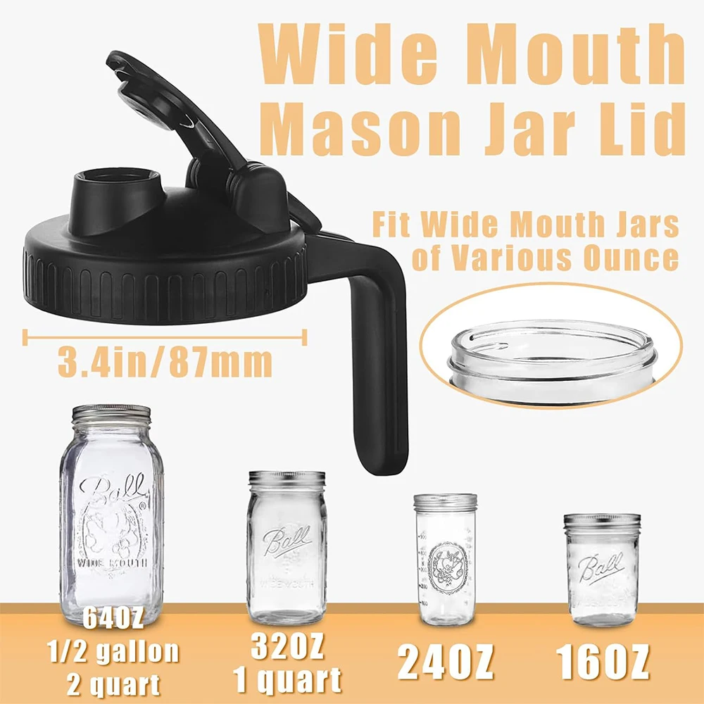 LMETJMA Mason Jar Pour Spout Lid with Handle Leak Proof Seal Mason Jars Mason Jar Pitcher Flip Cap Airtight Handle Lid JT311