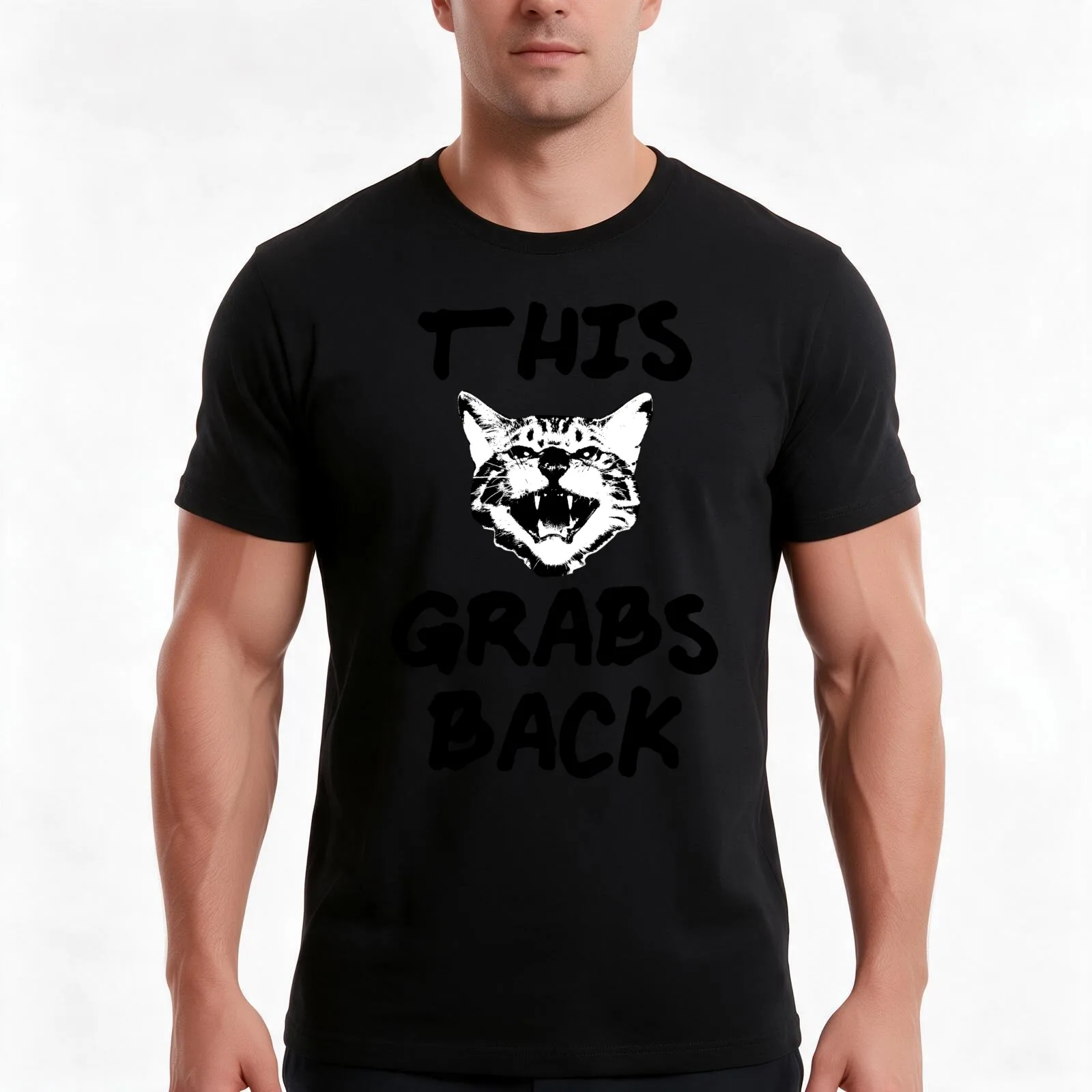 This Cat Grabs Back T-Shirt, Summer Casual Cotton Tee, Oversized Streetwear Tops, Vintage Graphic Print, Loose Fit Short Sleeve