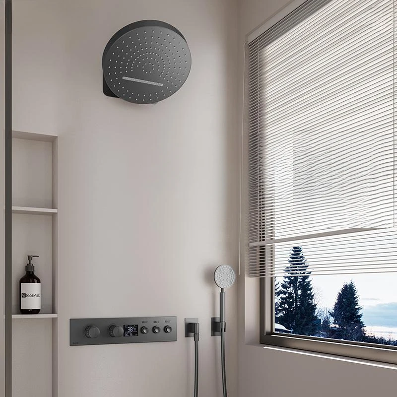 

Gun gray all-copper concealed shower set Embedded intelligent digital display constant temperature shower into the wall