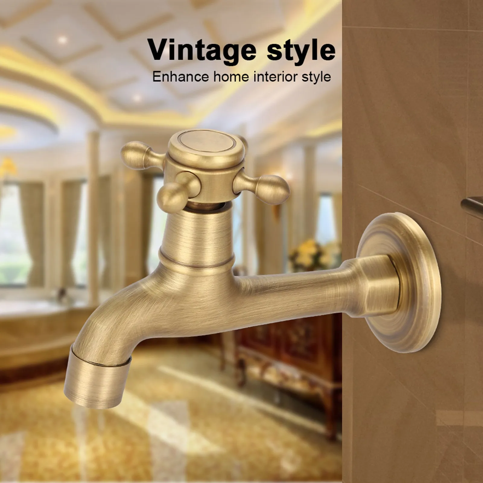 Vintage Faucet Wall Mounted Vintage Brass Faucet Single Cold Water Tape for Kitchen Sink Mop Pool Faucet Wall Mount Faucet