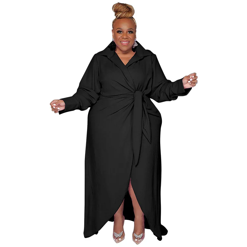 Grande Taille Robes L-4XL Automne Bureau Dame À Manches sulfMaxi Blouse Robe Streetwear Casual aught Knit Split Book ine Longueur VestiEducatif