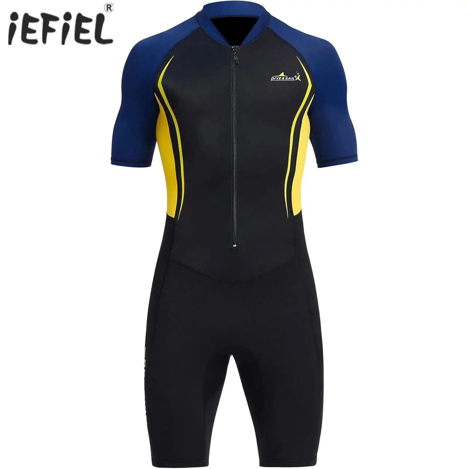 

Men 1.5mm Neoprene One Piece Athletic Swimsuit Short Sleeve Front Zipper Diving Wetsuit Snorkeling Kayaking Surfing Bathing Suit