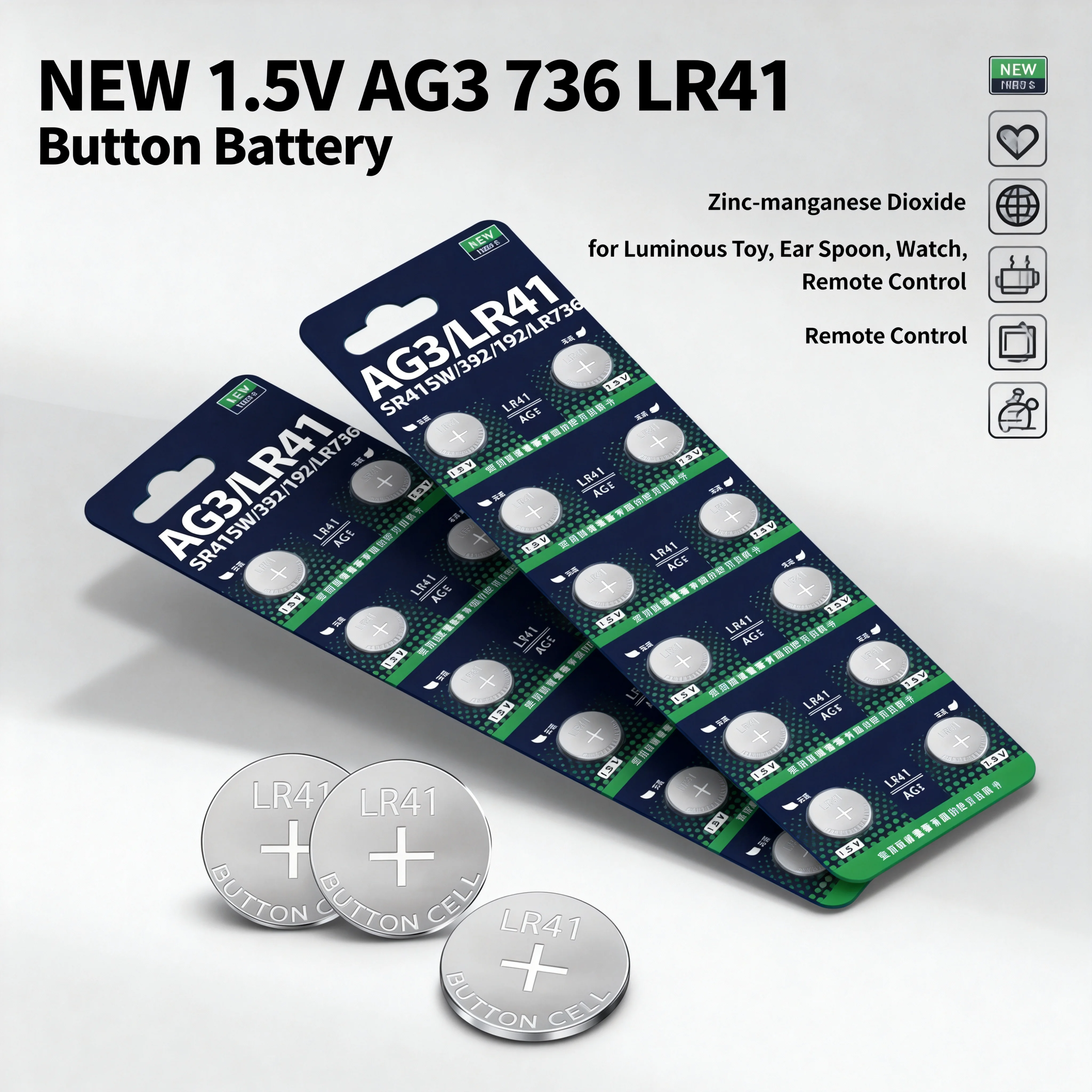 

NEW 1.5V AG3 736 LR41 Zinc-manganese Dioxide Button Battery for Luminous Toy Ear Spoon Watch Remote Control