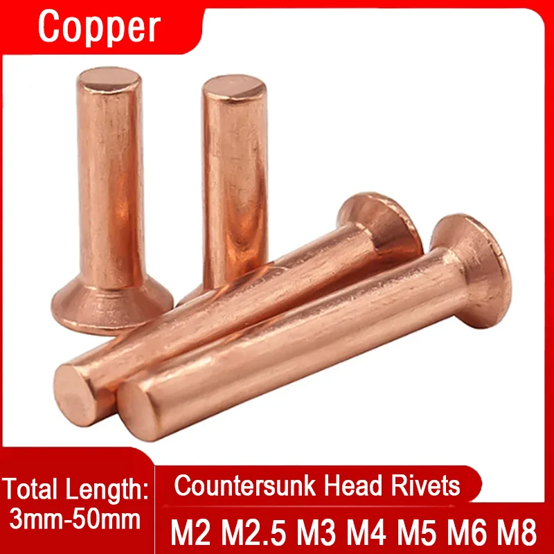 3/5/10/20/50/100pcs GB869 2mm 2.5mm 3mm 4mm 5mm 6mm 8mm Countersunk Head Rivets Copper Solid Rivet