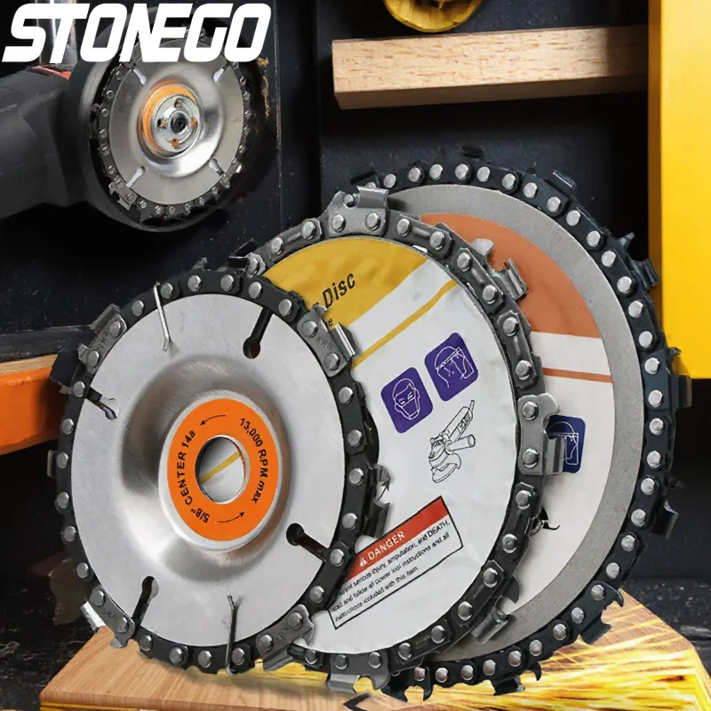 

STONEGO диск для резьбы по дереву, деревообрабатывающая цепная шлифовальная машина, пилы, пластинчатый инструмент для угловой шлифовальной машины 4/4,5/5 дюймов