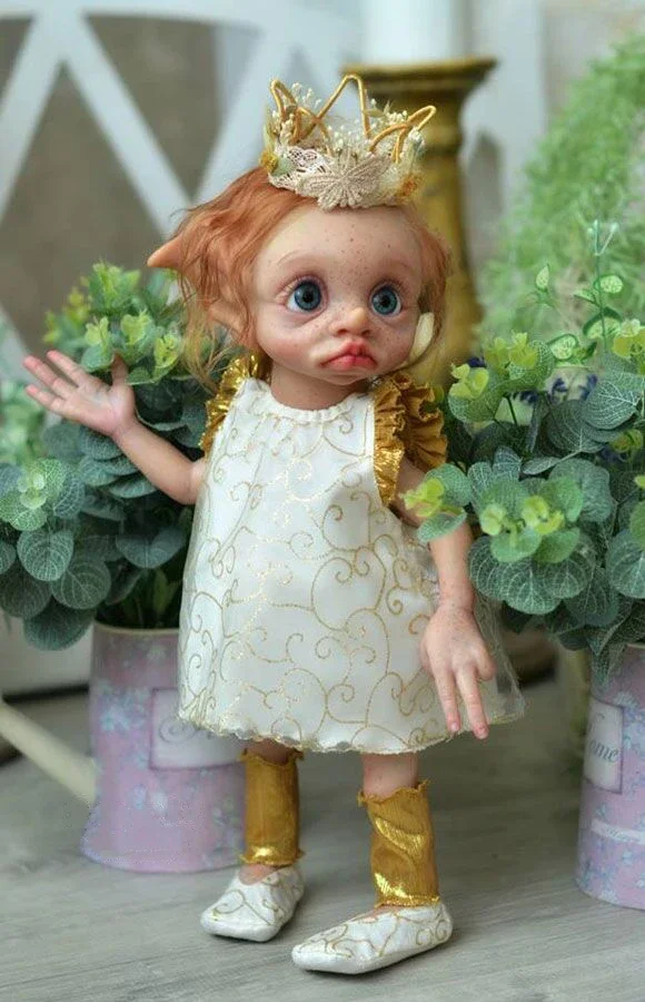 

NPK 17inch Already Painted Finished Doll Full Body Soft Silicone Reborn Fairy Elf Baby Tinky Collectible Art Doll