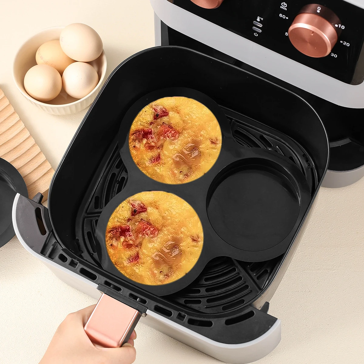 Air Fryer Accessories,Non-Stick Muffin Pans Egg Pans for baking,Air Fryer Egg Molds,Pancake Mold,Hamburger Bun Pan, 9 inch