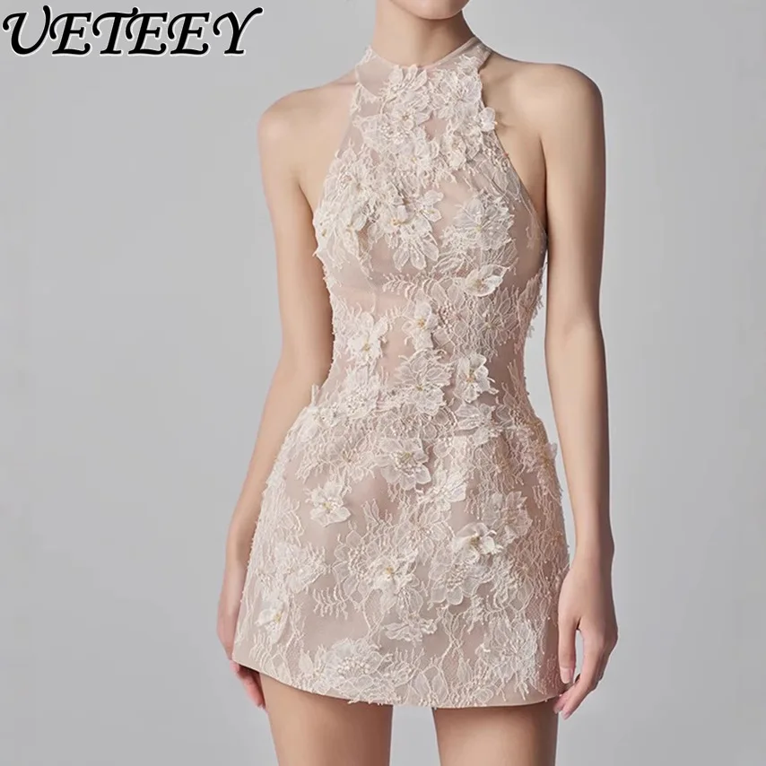 

Vietnam New Niche Light Luxury Celebrity Style Bandage Sleeveless Vest Dress 2025 Summer New Lace Short Small Mini Dress Ladies