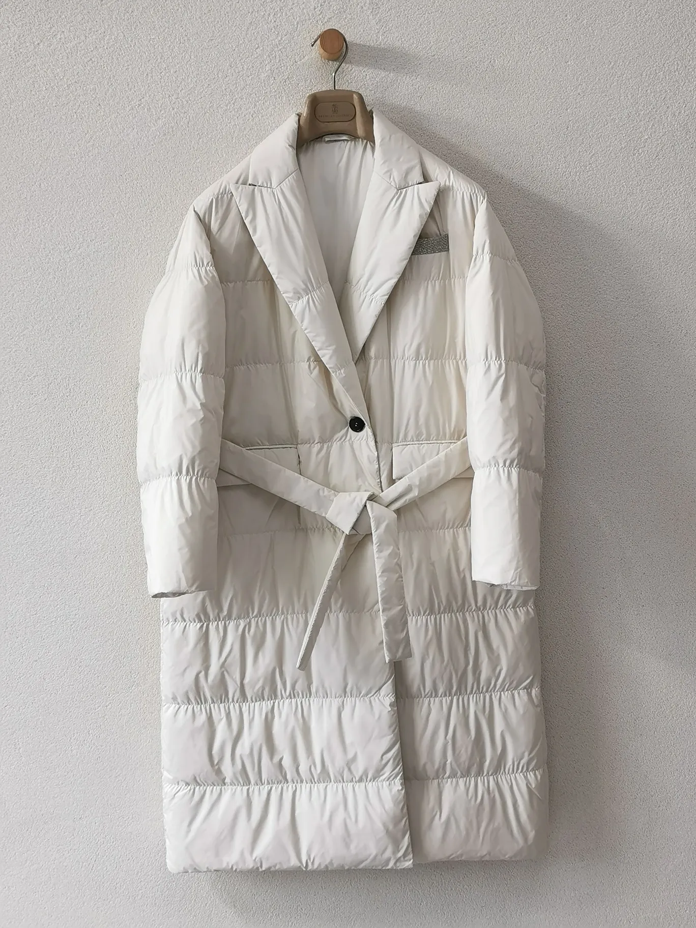 Women\'s White Goose Down Jacket, Lapel Tie, Mid-Length, Lightweight, Female Clothing, High Quality, New, Winter, 2023