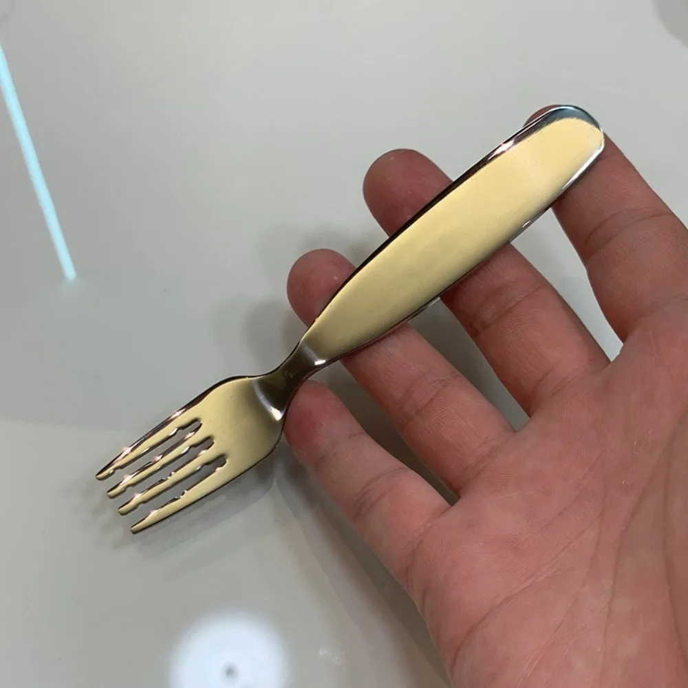 Gifts Stainless Steel Children's Eating Spoon Fork Simple Portable Toddler Tableware Short Handle Toddler Utensils