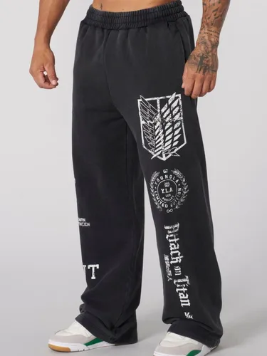 Imagen 2 del producto Pantalones de chándal de moda para jóvenes americanos, joggers de anime de colaboración, estampado de rizo de algodón, pantalones casuales de pierna ancha, pantalones de calle de hip-hop