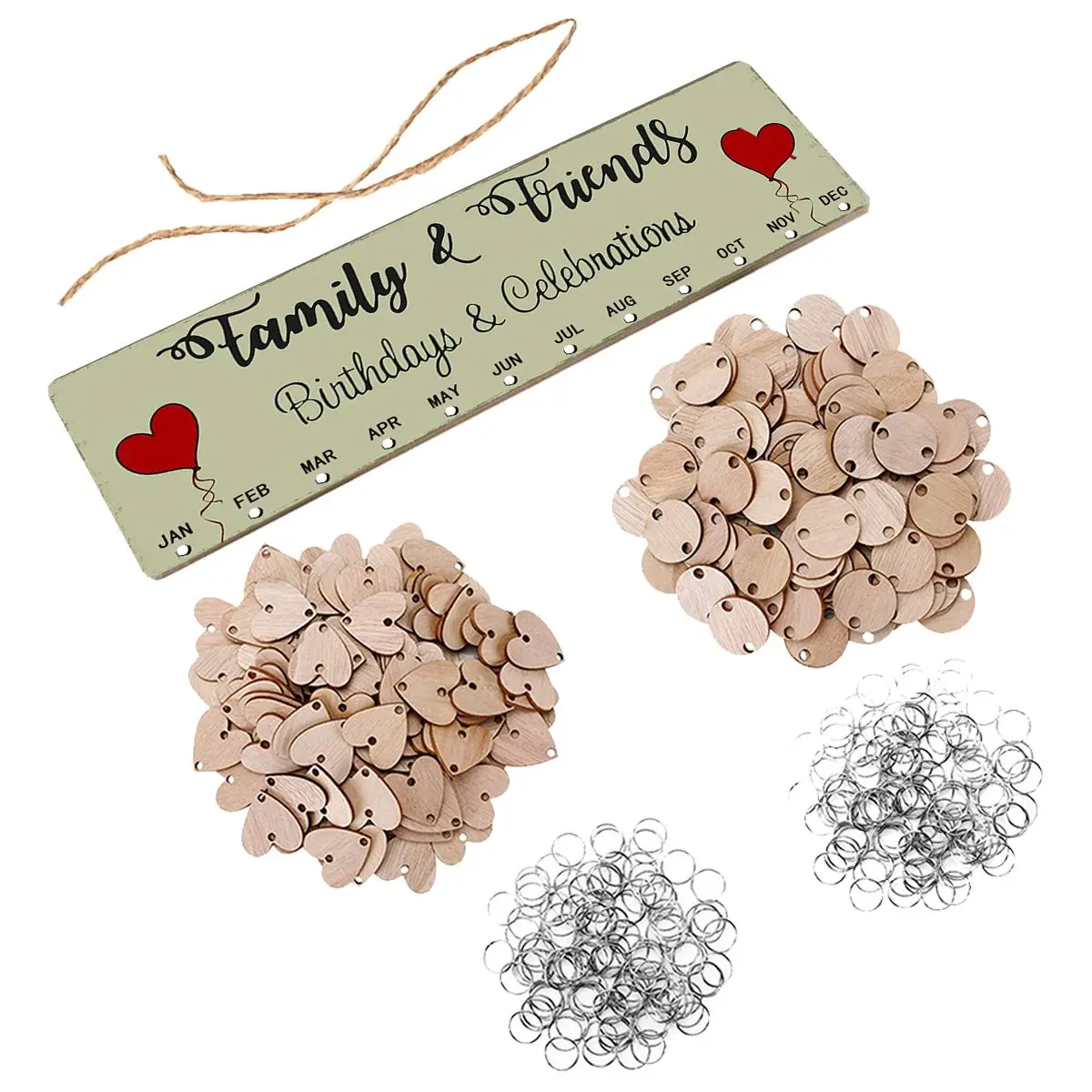 Houten Kalender Rond Hart Hangend Planner Board Verjaardagsherinnering DIY String Home Decoratieve Kennisgeving Bureauaccessoire