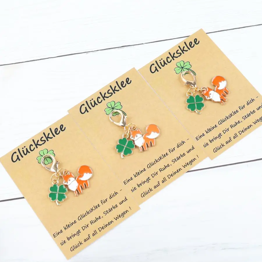 1 pc/3 pcs/5 pcs cute little fox. The fox is paired with a lucky four-leaf clover. Ideal gift.