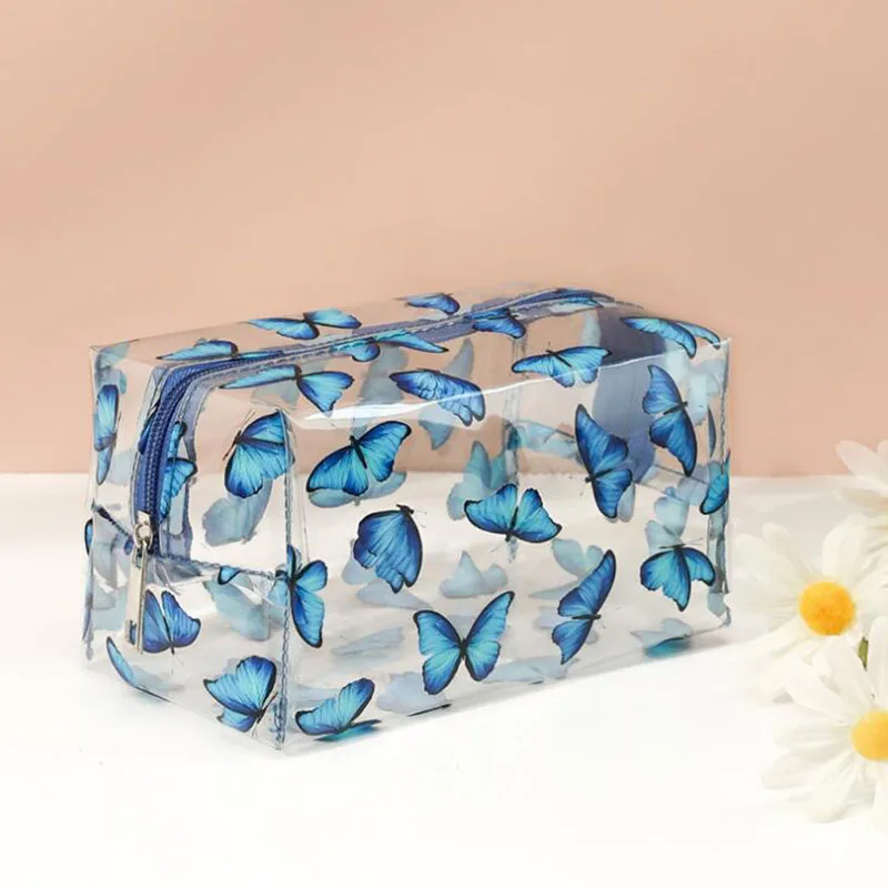 Butterfly Avocado Cosmetic Bag PVC Women Zipper Clear Makeup Bags Case Travel Make Up Organizer Storage Bath Toiletry Wash Bag