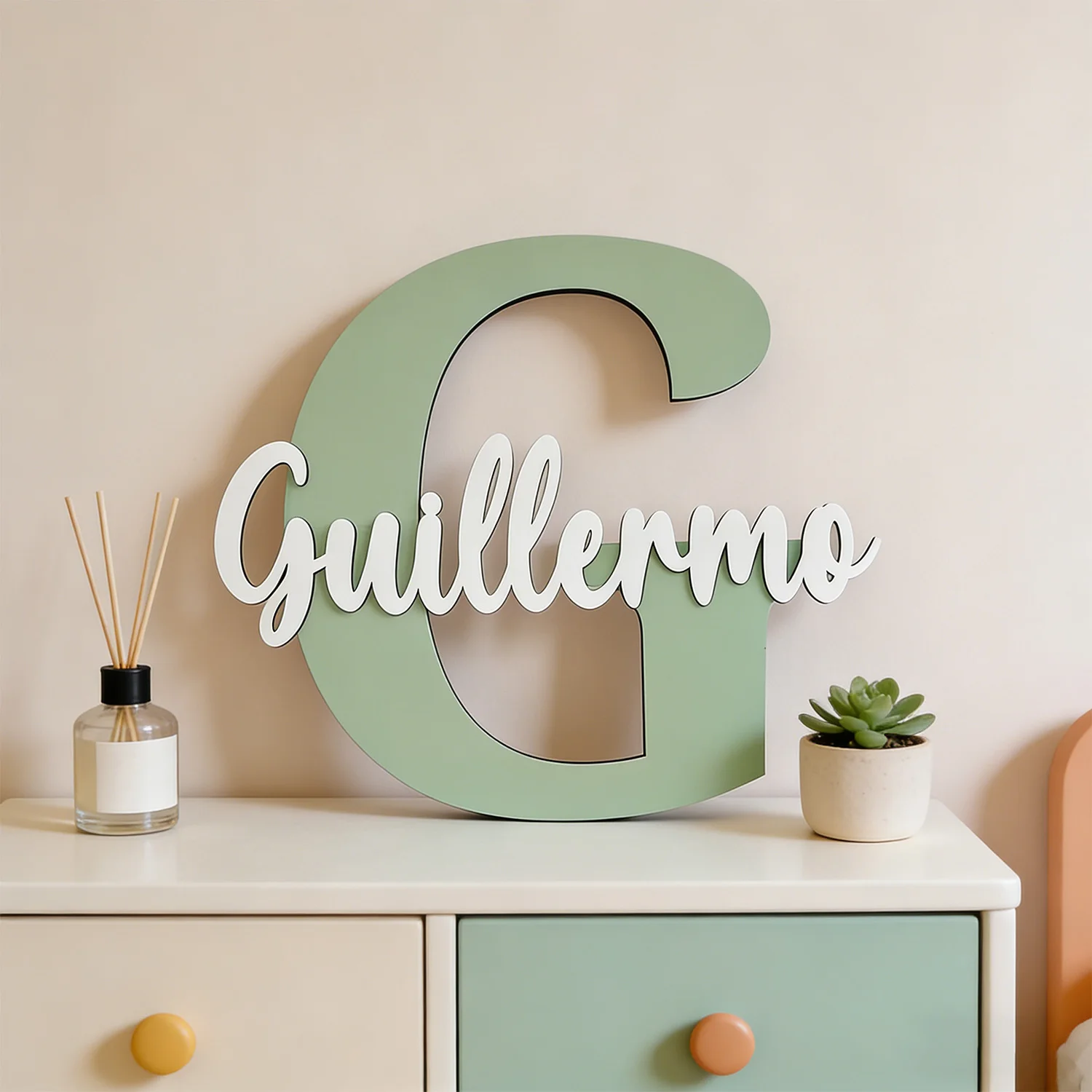 1 pièce Plaque nominative personnalisée en bois avec monogramme et texte cursive, Décoration murale pour canapé, intérieur, maison, cadeau