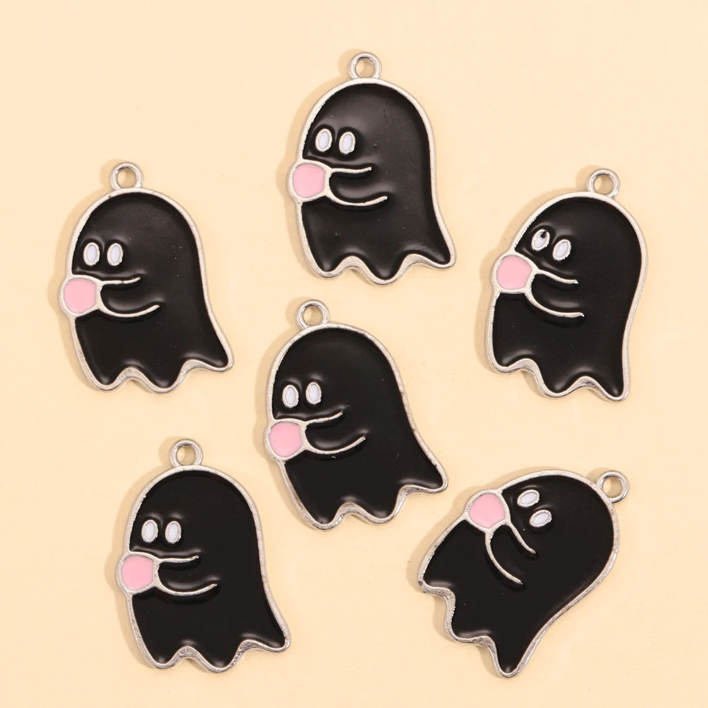 10 Stück süße schwarze und weiße Geister-Anhänger Halloween-Party-Dekorationen für Halskette Ohrringe DIY Schmuckherstellung Legierung Charms – Detail 14