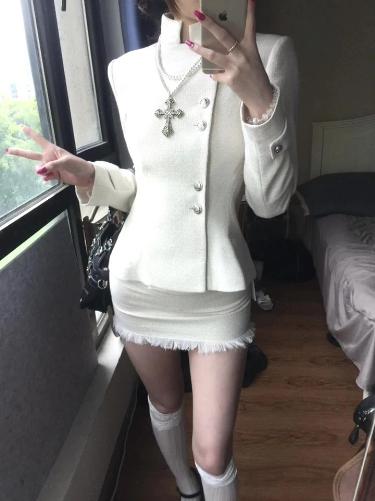 

plus Size Women's Luxury Sle White Suit Jaet And Skirt Set Slimming Waist Design Spring Faion Ensemble High Waist Skirt