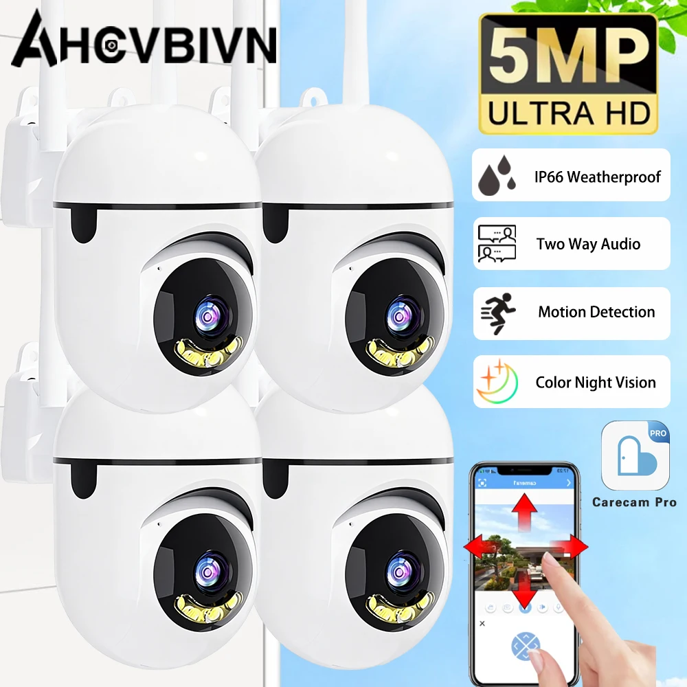 

5MP HD Wifi Security Camera Mini Indoor Home Surveillance Camera Color Night Vision Two Ways Audio IP66 Weatherproof Carecam Pro