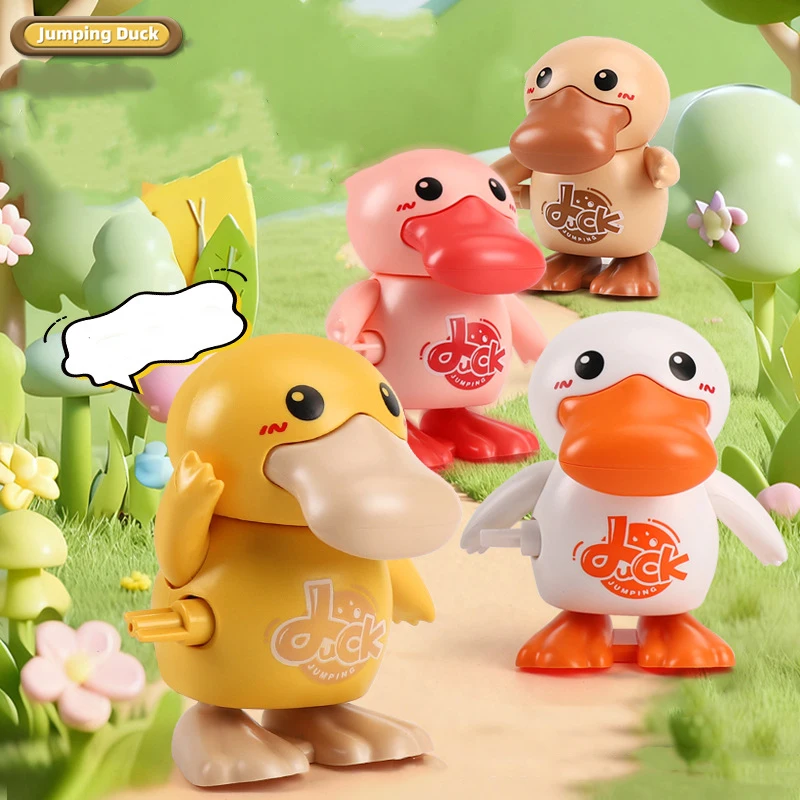 New Cute Wind-up Duckling Clockwork Toys Funny Cartoon Jumping Duck Children Swinging Hand Turn Head Educational Toys Kids Toys