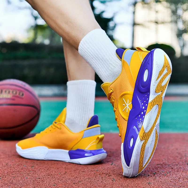 Zapatos de entrenamiento de baloncesto para hombre y mujer, zapatillas deportivas profesionales de alta calidad, de diseño, color dorado y púrpura, cestas 2024