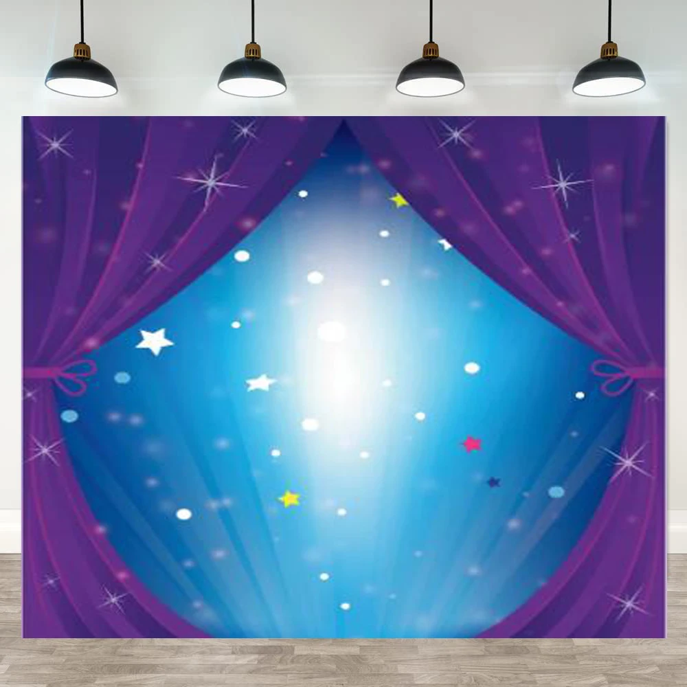 

Photography Backdrop Blue Curtain Glitter Stars Party Stage Decoration Baby Background Banner Poster For Photo Studio