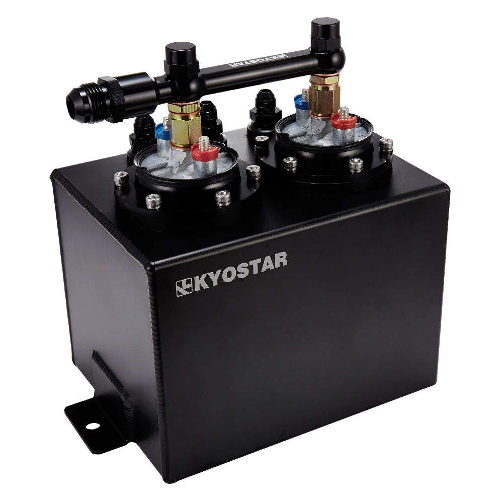 Black 3L Aluminum Dual Fuel Surge Tank With 2 High Flow 300LPH 044 Fuel Pump and Fuel Rail for Universal Cars