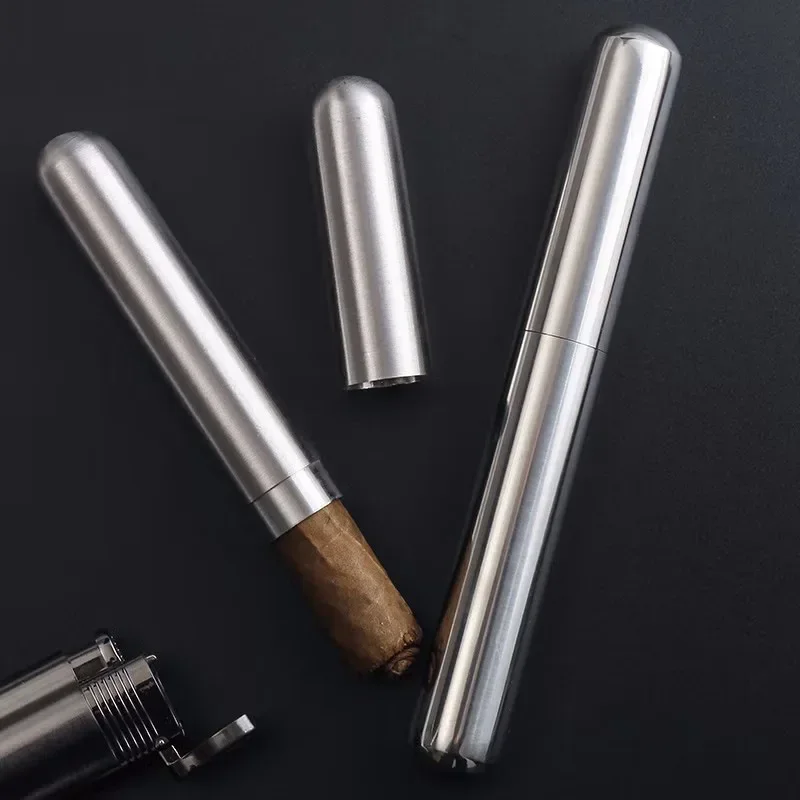 1PC Stainless Steel Cigar Tube Case Cigarettes Tobacco Holder Container Portable Cigar Storage Tube Smoking Accessories