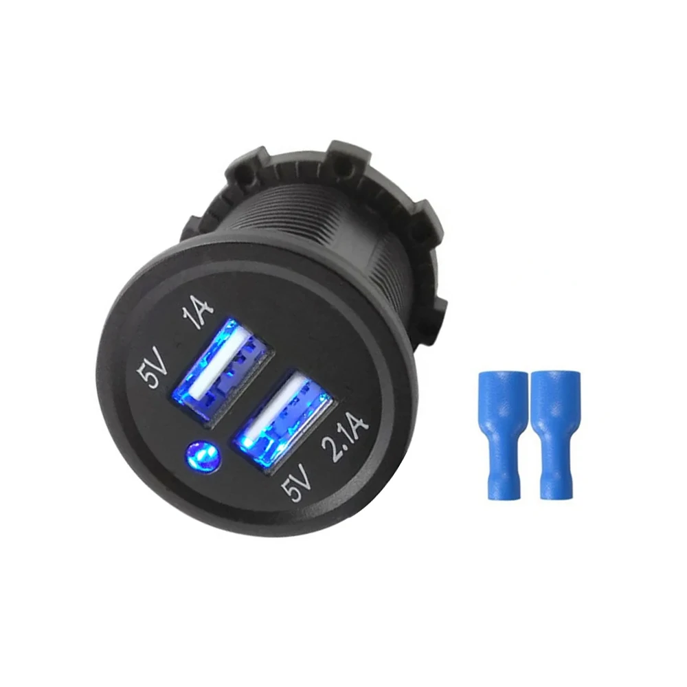 Auto Truck Adapter USB Socket Car Charger Power Mobile Phone LED Panel Charge Dual USB Port 5V 2.1A Socket for Boat Motorcycle