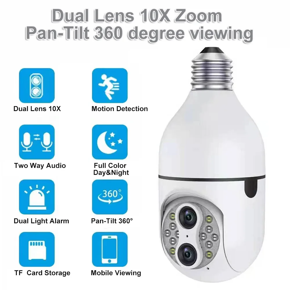 

2MP 1080P IPC360Home APP Dual Lens DC/E27 Головка лампы Полноцветная PTZ IP-купольная камера AI Humanoid Домашняя безопасность CCTV Радионяня