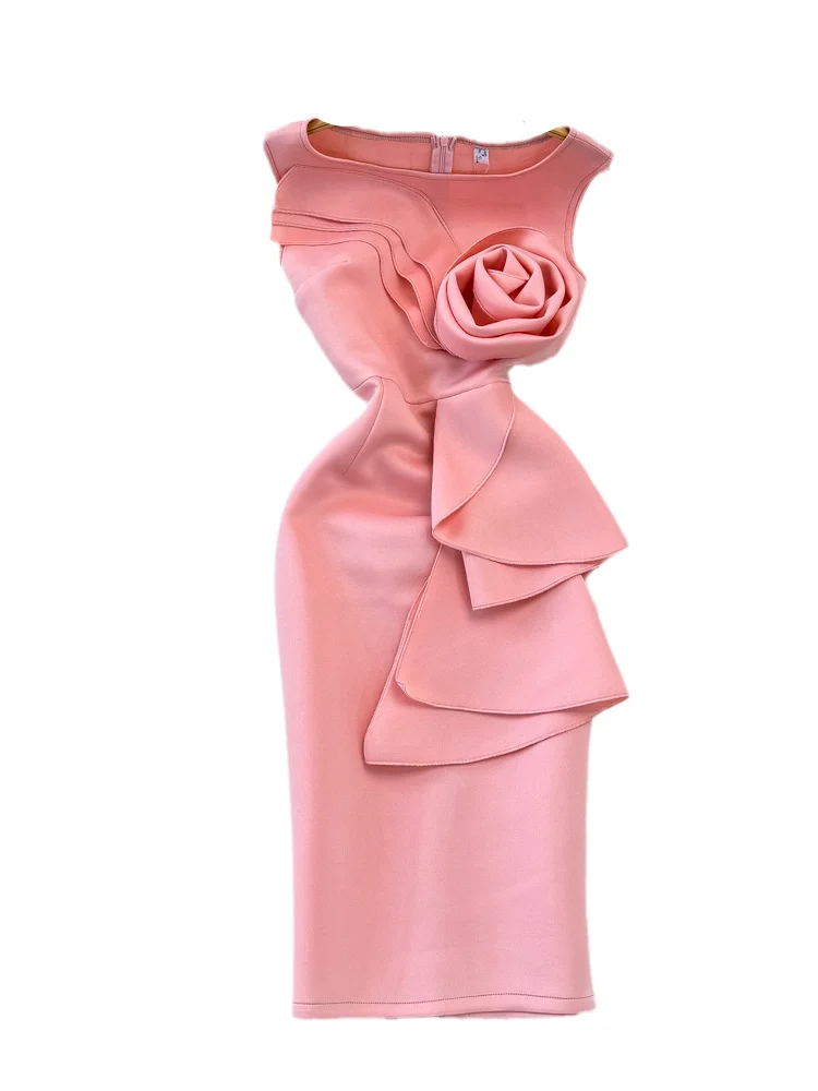 Ele Slimming Mid-Length Svel round Ne Floral Embellied Gown Faionable Luxury Women's Dr H-ape Silhouette