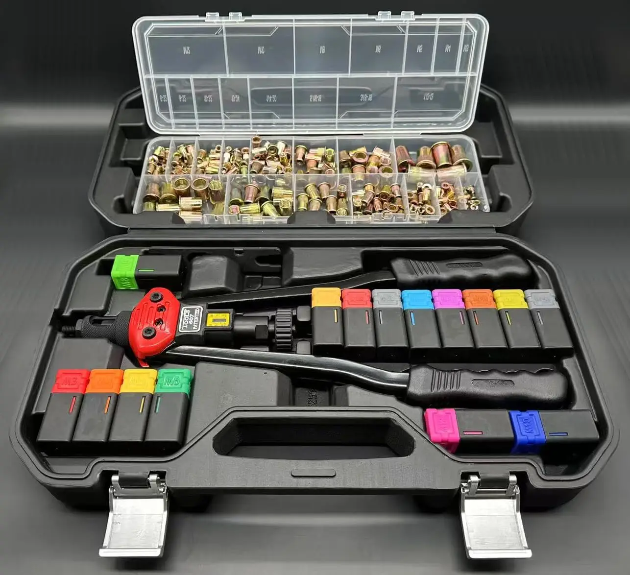 16-Inch Rivet Nut Tool Kit with 15 Mandrels, 236 Nuts & Case for DIY Projects