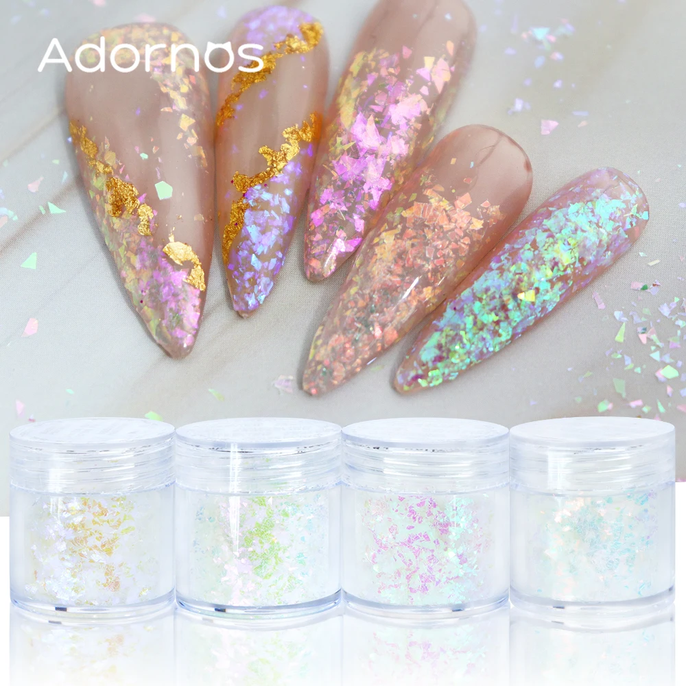 1Bottle White Iridescent Glitter Flakes Nail Art Decoration AB Mermaid Fragments Aurora Sequins For Nail Design Irregular Flakes