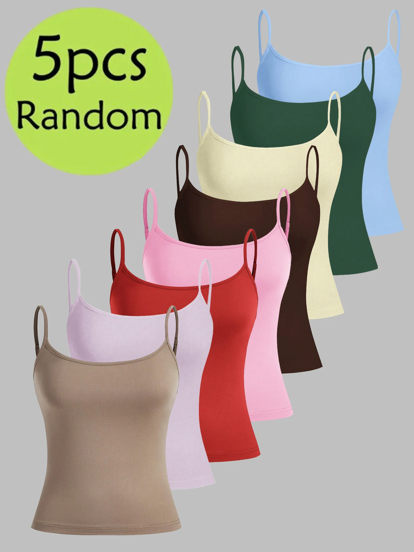 

5-piece women's spring/summer/fall sexy thin-strap solid tank top (random colors)